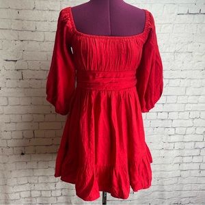 Native Daughters size small red mini dress with puffy sleeves
